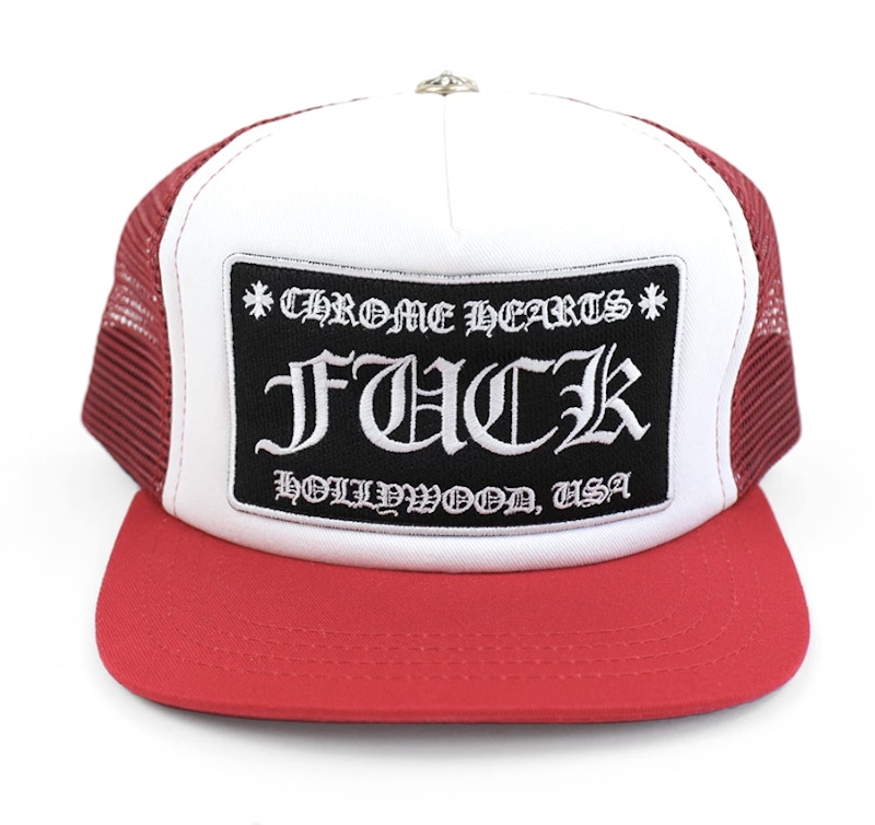 Chrome Hearts FUCK Hollywood Trucker Hat Red/White