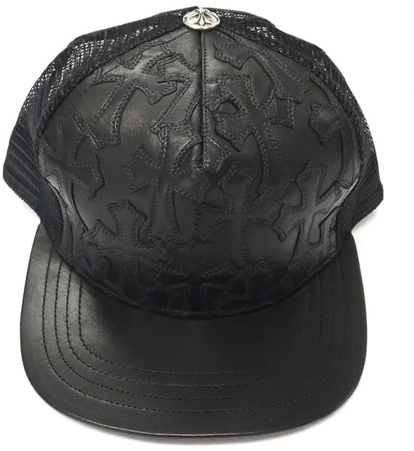 Hat Black US Trucker Cross Cemetary Chrome - Leather Hearts Stitched