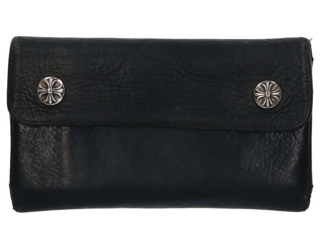 Pre-owned Chrome Hearts Cross Ball Button Leather Wallet Black