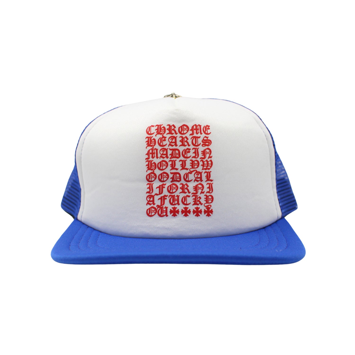 Chrome Hearts Eyechart Trucker Hat Blue/White/Red de la Collection ...