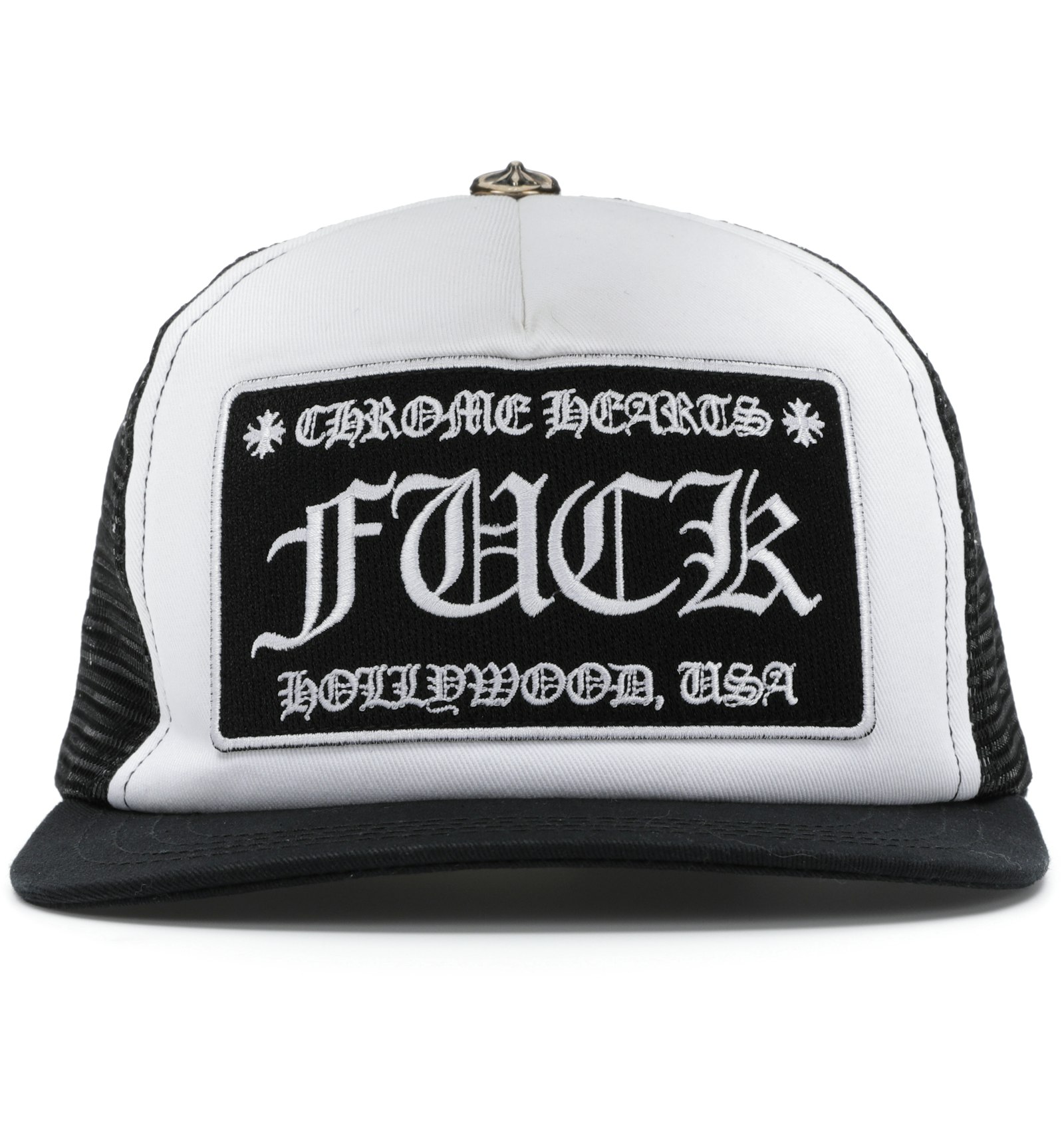 Chrome Hearts FUCK Hollywood Trucker Hat Black/White