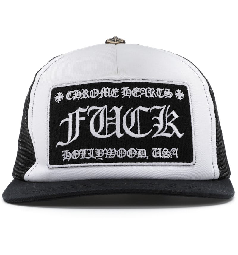 Chrome Hearts FUCK Hollywood Trucker Hat Black/White - US Chrome Hearts FUCK Hollywood Trucker Hat Black/White - US