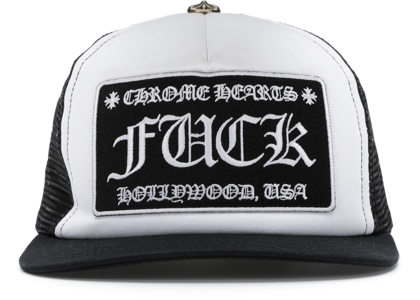 Chrome Hearts FUCK Hollywood Trucker Hat Black/White
