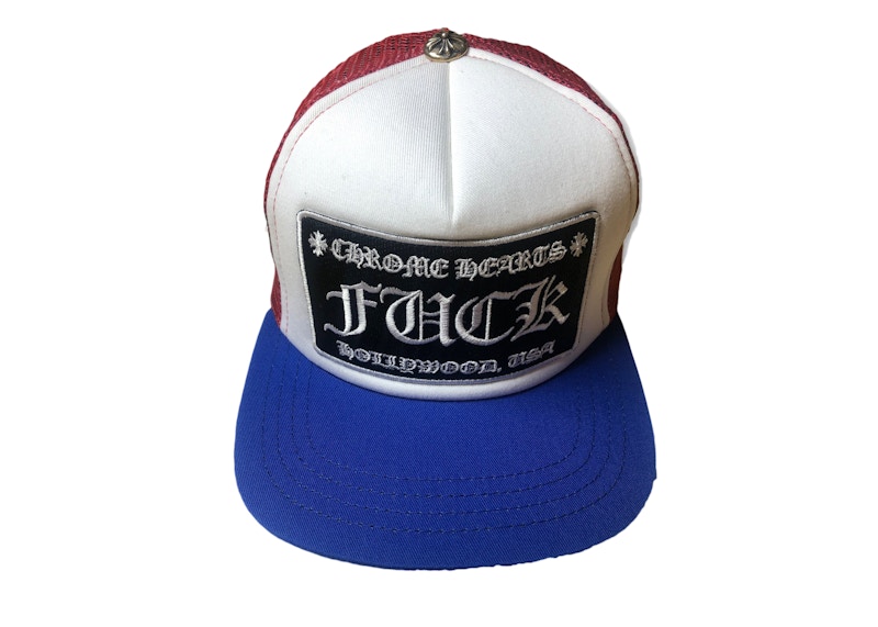 Chrome Hearts FUCK Hollywood Trucker Hat Red/White/Blue