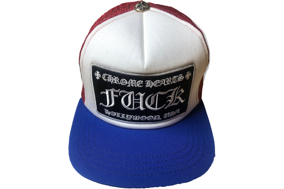 Chrome Hearts Fuck Hollywood Trucker Hat Red White Blue Chrome Hearts Fuck Hollywood Trucker Hat Red White Blue