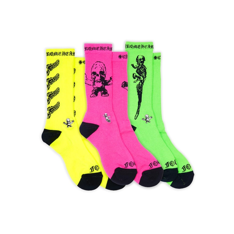 Pre-owned Chrome Hearts Foti Socks (3 Pack) Neon Pink/yellow/green