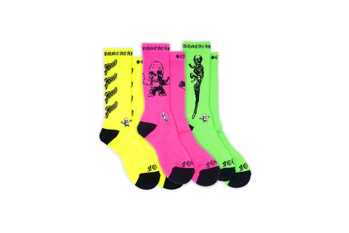 Pre-owned Chrome Hearts Foti Socks (3 Pack) Neon Pink/yellow/green