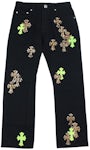 Chrome Hearts Green & Leopard Cross Patch Jeans Black
