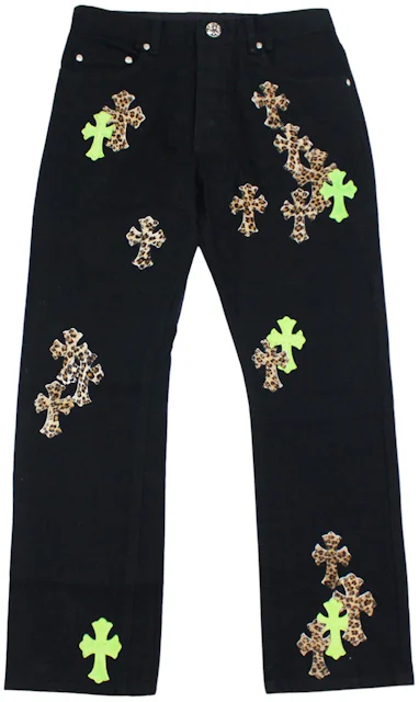 Chrome Hearts Green & Leopard Cross Patch Jeans Black Men's - GB