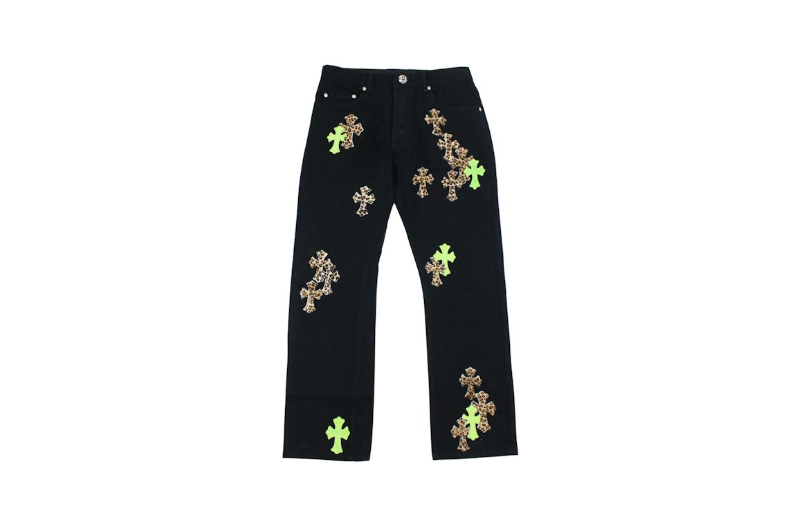 Pre-owned Chrome Hearts Green & Leopard Cross Patch Jeans Black