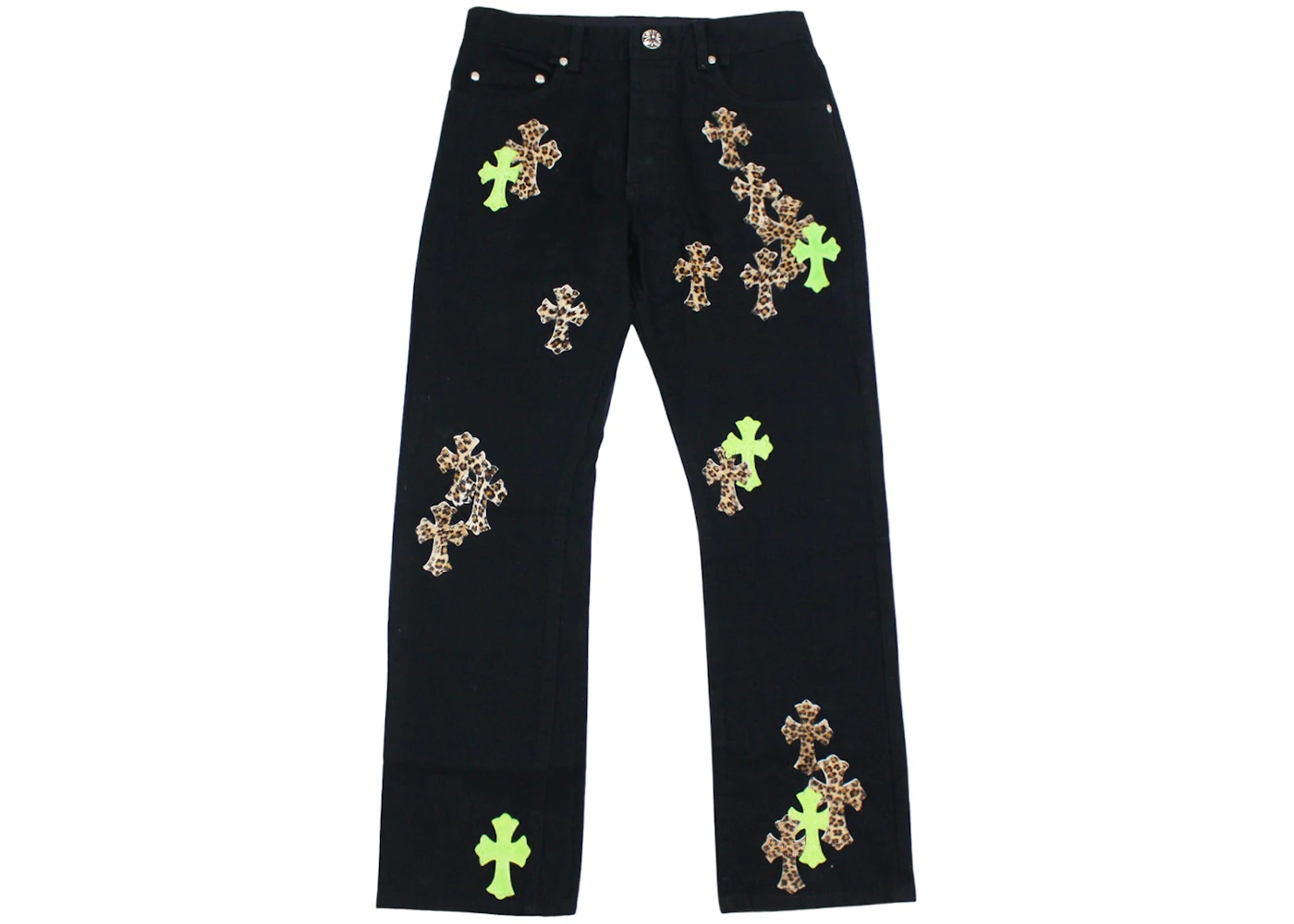 Chrome Hearts Green Leopard Cross Patch Jeans Black Men's US