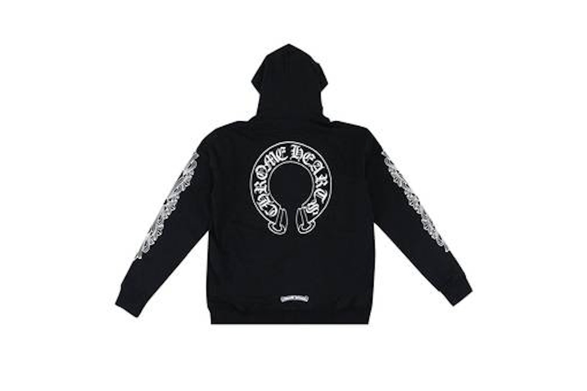 Pre-owned Chrome Hearts Horseshoe Floral Cross Sleeve Zip Up Hoodie Black/white