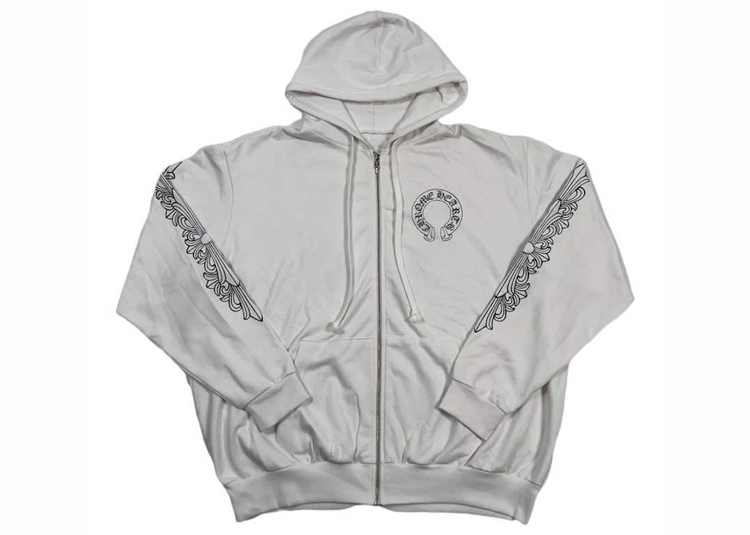 Pre-owned Chrome Hearts Horseshoe Floral Zip Up Hoodie White