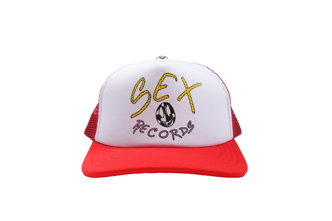 Pre-owned Chrome Hearts Matty Boy Sex Records Logo Trucker Hat Red/white