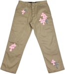 Chrome Hearts Pink & Checkered Cross Patch Carpenter Pants Tan