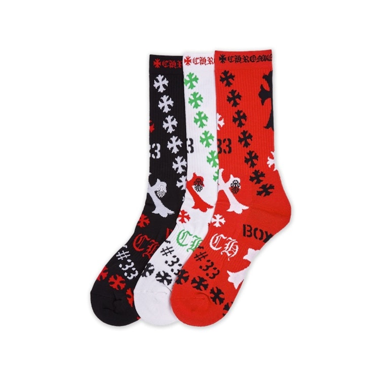 Pre-owned Chrome Hearts Stencil Socks (3 Pack) Black/white/red