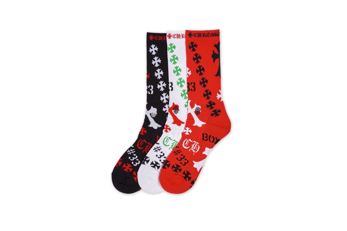 Pre-owned Chrome Hearts Stencil Socks (3 Pack) Black/white/red