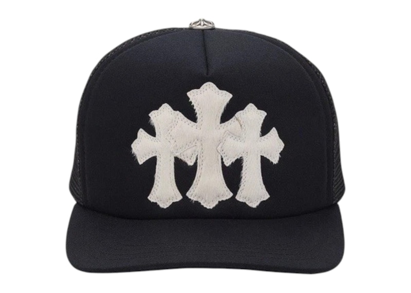 Men's Chrome Hearts White Cemetary Cross CH Trucker Hat in Black