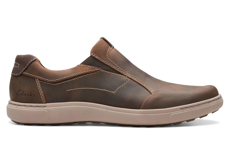 Pre-owned Clarks Men's Mapstone Step Leather Sneakers In Beeswax In Brown