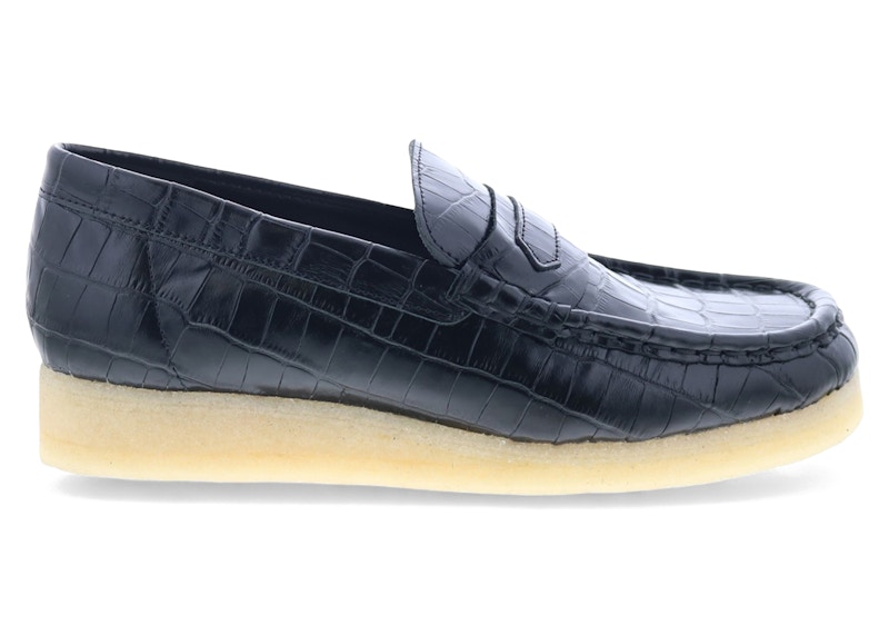Pre-owned Clarks Originals Wallabee Loafer Croc Print Leather (women's) Sneakers In Black