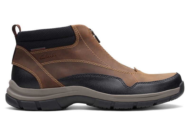 Pre-owned Clarks Men's Walpath Zip Leather Sneakers In Dark Tan In Brown