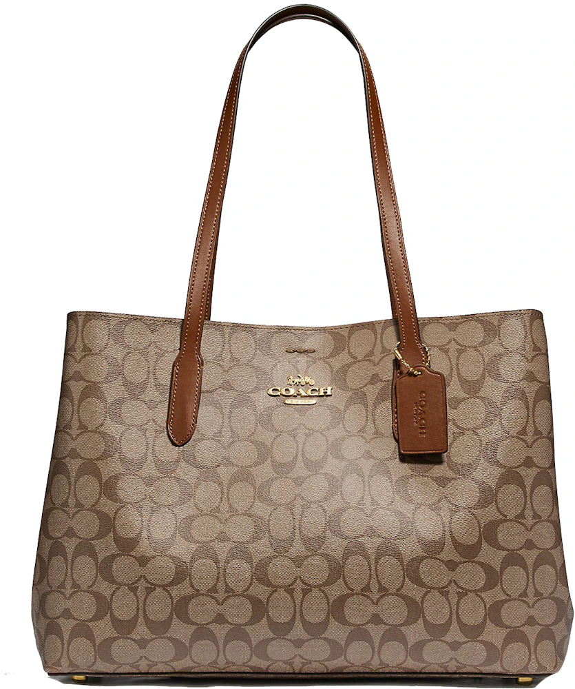 Coach Signature Town Tote Brown Tan Coated Canvas Leather Trim Bag - $350