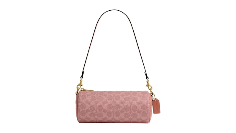 Coach Barrel Bag In Signature Canvas Melon Pink