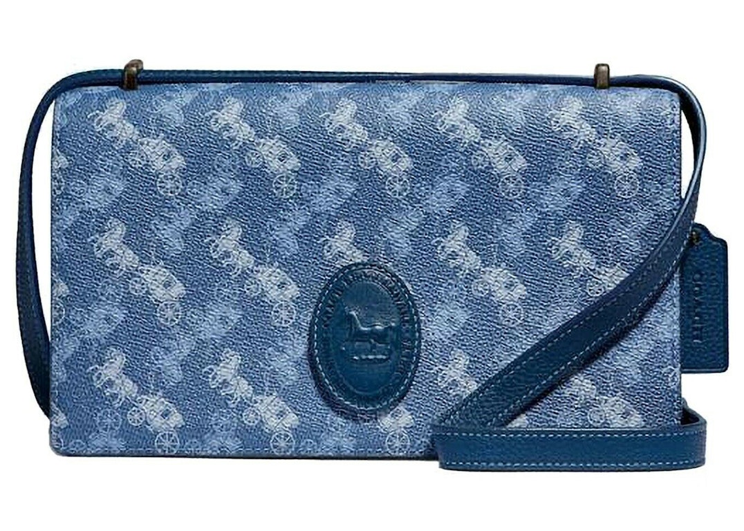 Pre-owned Coach Camille Crossbody Horse And Carriage Print Blue
