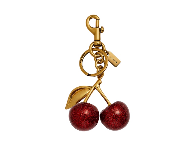 Pre-owned Coach Women's  Cherry Bag Charm In Resin/brass/red Apple