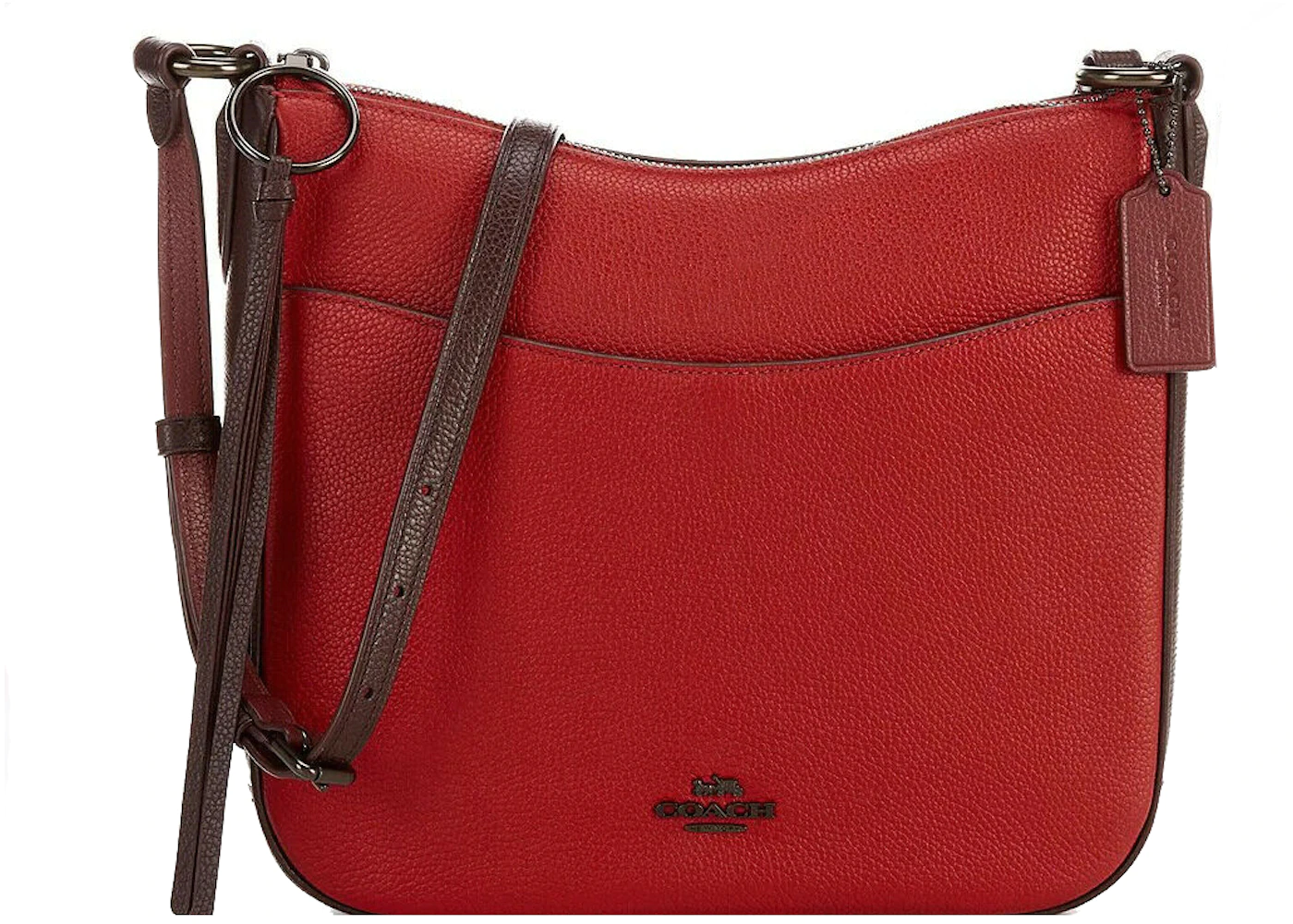 COACH Brick Red Color-Block Leather Chaise Black Crossbody Bag Handbag NEW