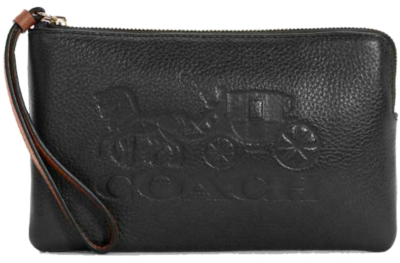 Coach Corner Zip Wristlet Large Horse Carriage Black in Leather