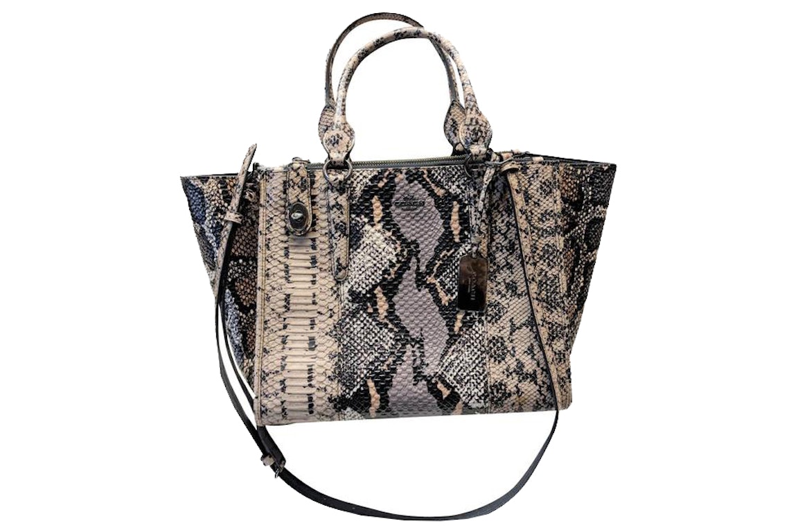 Pre-owned Coach Crosby Carryall Satchel Leather Bag Small Snake Pattern/multicolor