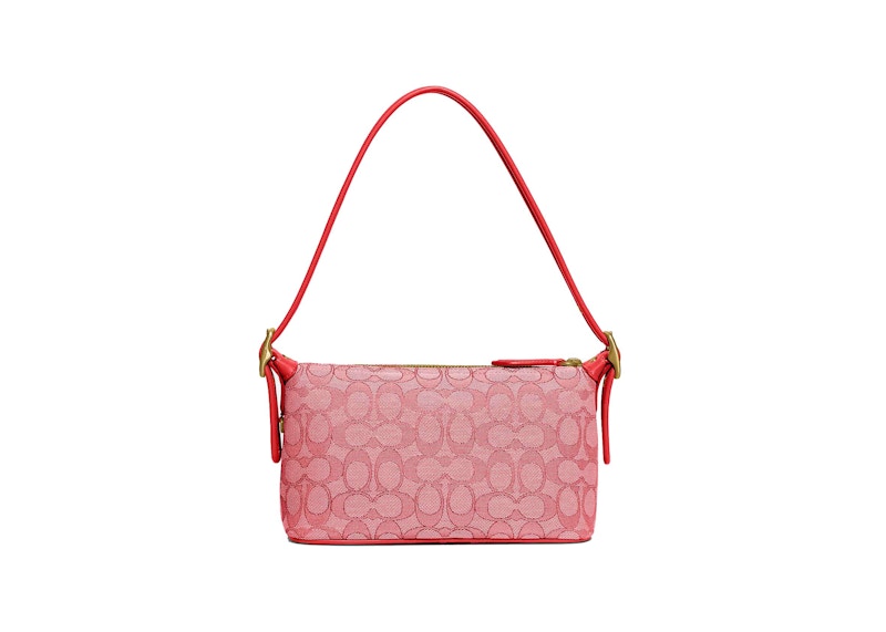 Coach Demi Bag In Signature Jacquard Brass Sport Red in Jacquard