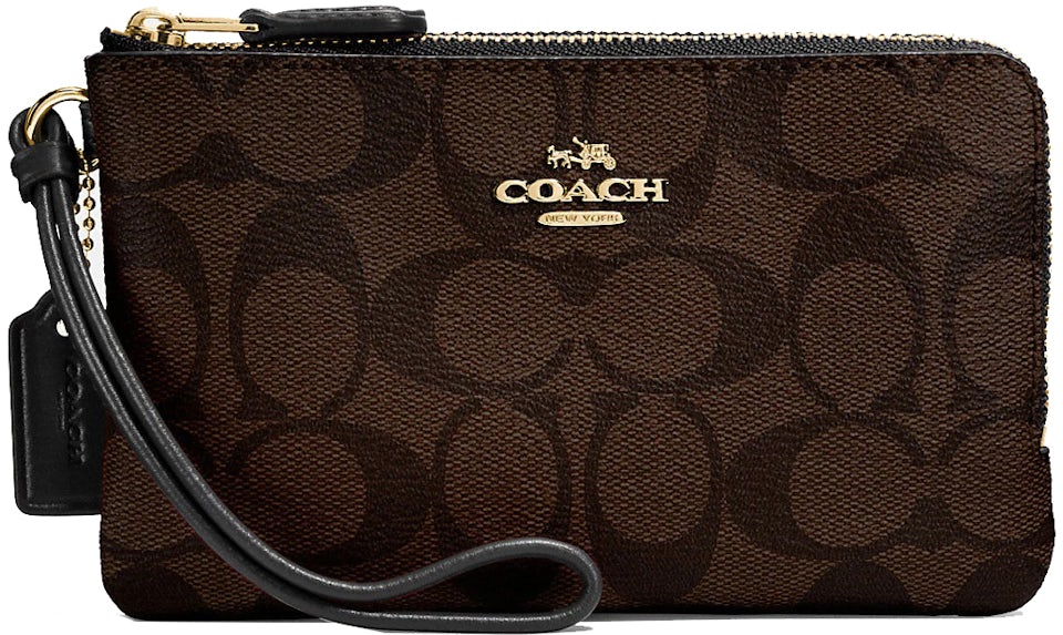 Coach, Bags, Coach Signature Logo Brown Wristlet Mini Bag