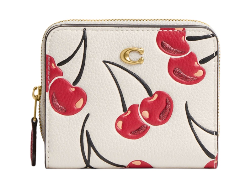 【COACH】Billfold Wallet With Cherry Print Coach Essential Billfold Wallet Cherry Print Brass/Chalk