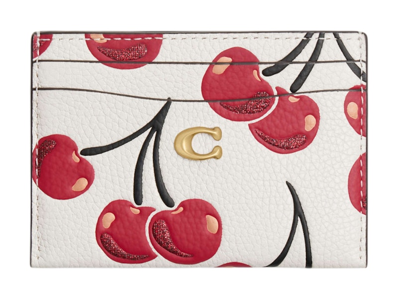 Coach Essential Card Case Cherry Print Brass/Chalk Multi
