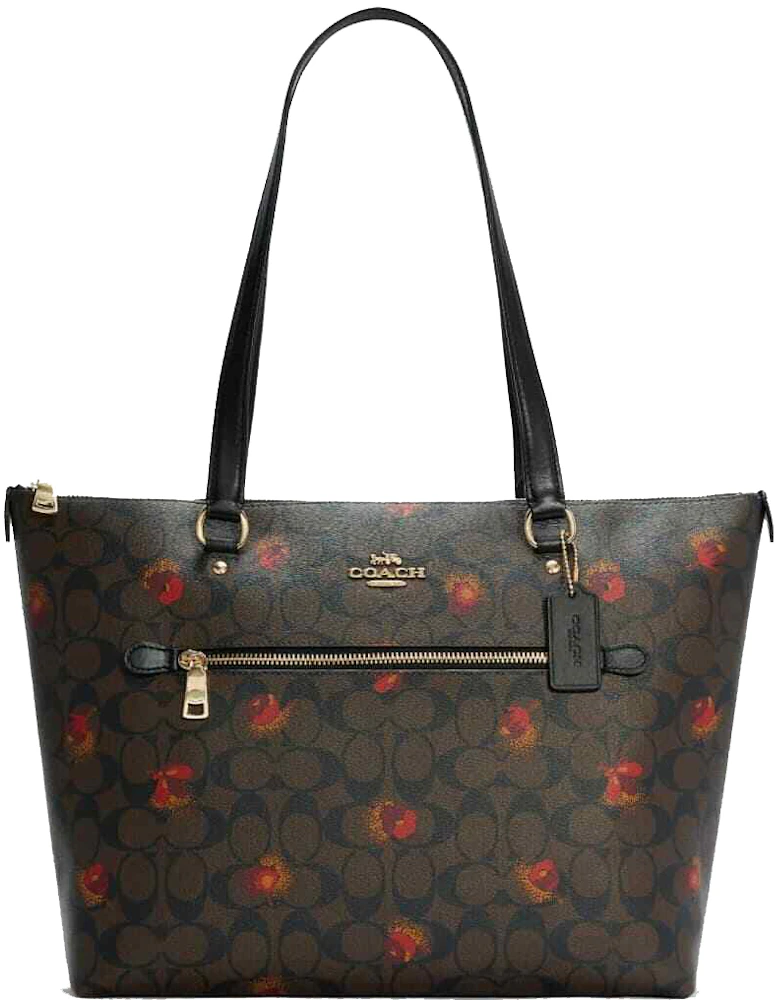 Coach Gallery Tote Bag Poppy Floral in Coated Canvas with Gold