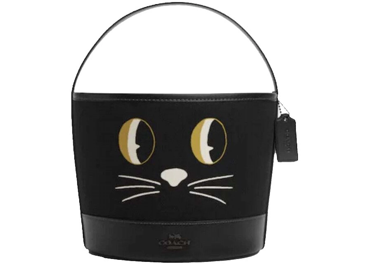Coach Halloween Trick Or Treat Bucket Tote Bag Black Cat Face Black in ...