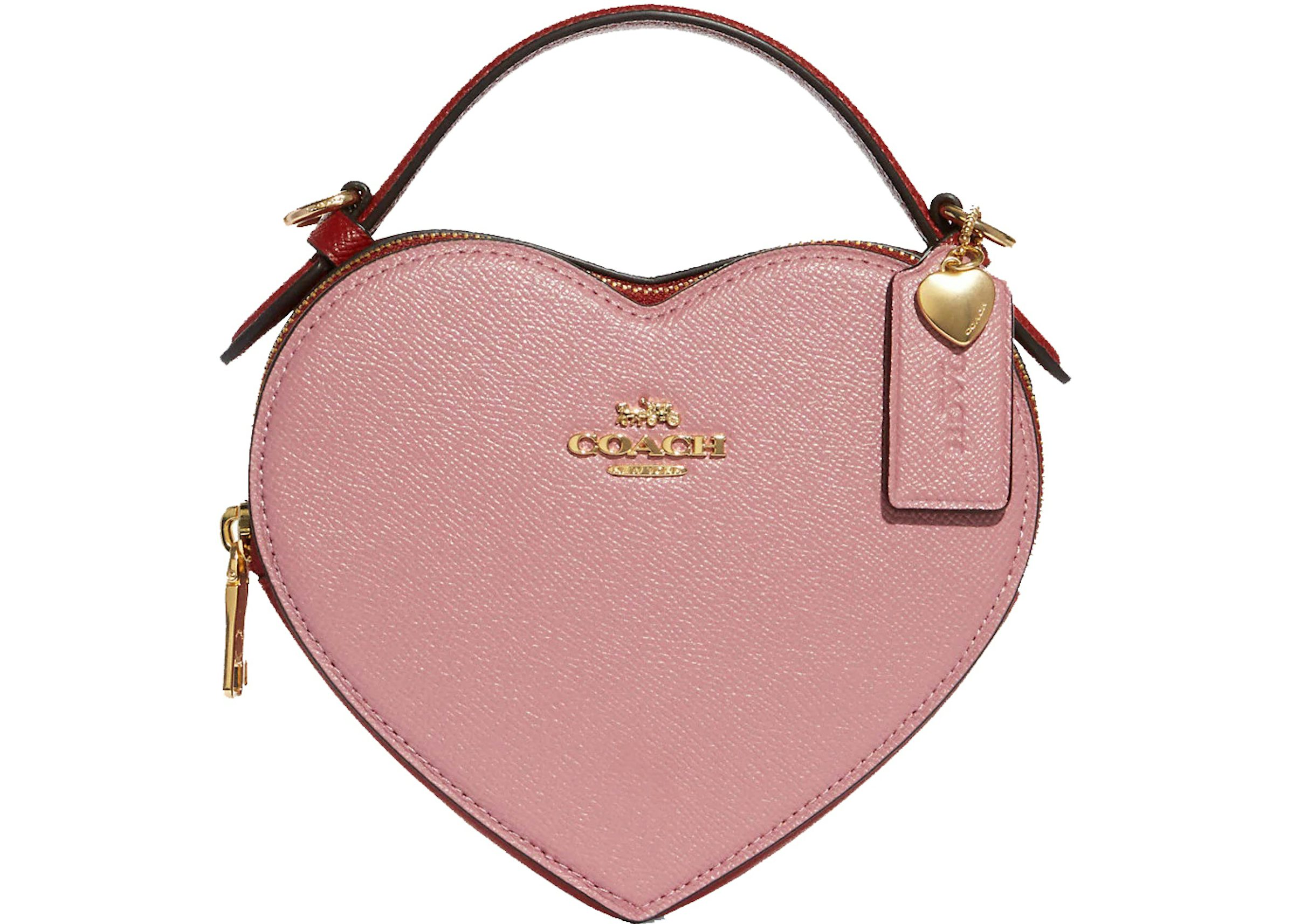 Coach Heart Crossbody True Pink in Crossgrain Leather with Gold