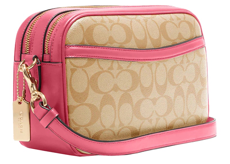 Coach Jes Signature Crossbody Bag Light Khaki/Confetti Pink in Coated