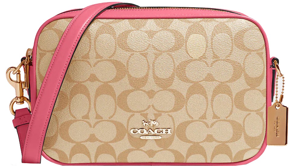 Coach Jes Signature Crossbody Bag Light Khaki/Confetti Pink in Coated  Canvas with Gold-tone - GB