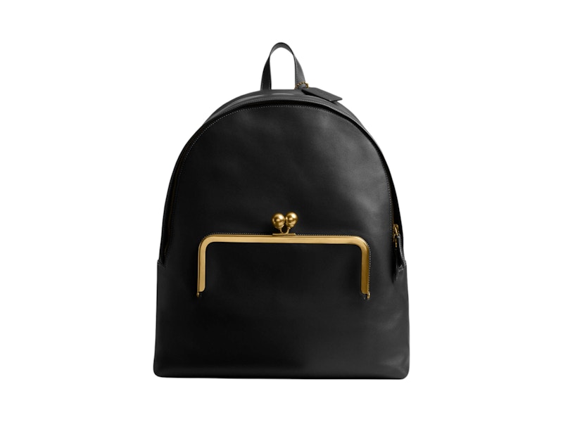 Pre-owned Coach Women's Kisslock Frame Backpack In Brass/black In Multi