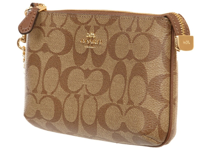 Coach Large Chain Wristlet Tan in Coated Canvas with Gold tone US