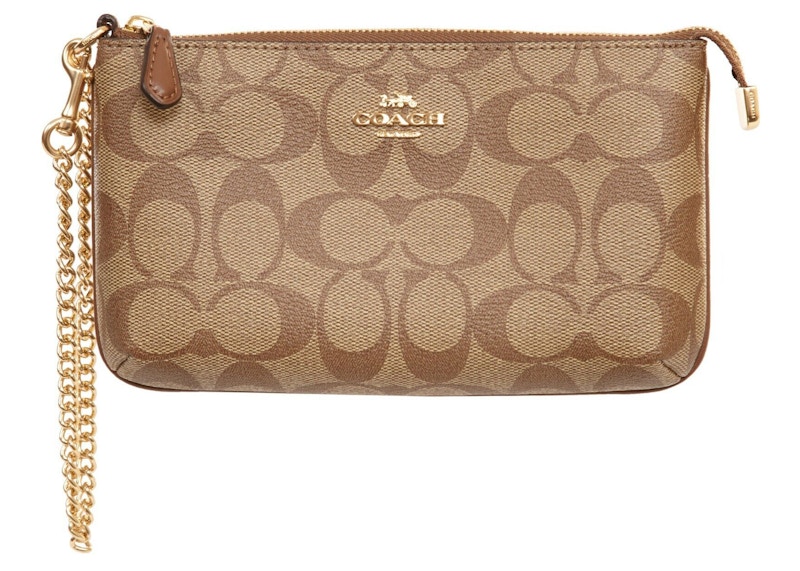 Coach Large Chain Wristlet Tan in Coated Canvas with Gold tone FR