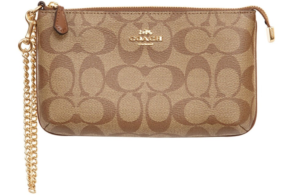 Coach Large Chain Wristlet Tan in Coated Canvas with Gold-tone - US