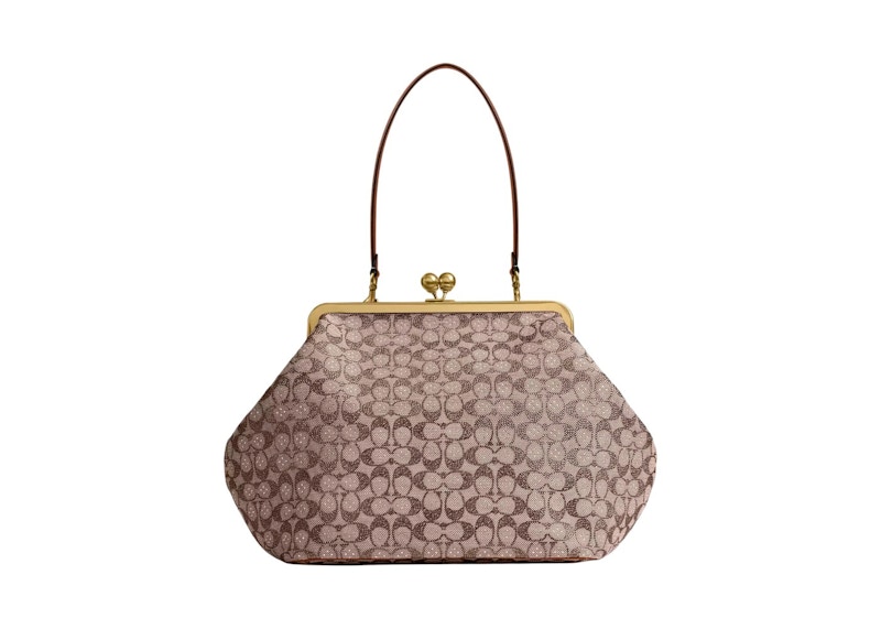 COACH Pre-owned Women's Large Kisslock Crystal Signature Jacquard Frame Bag In Brass/burnished Amber