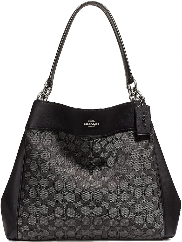 COACH Signature 6073 Shoulder Bag Pochette Black Grey Jacquard