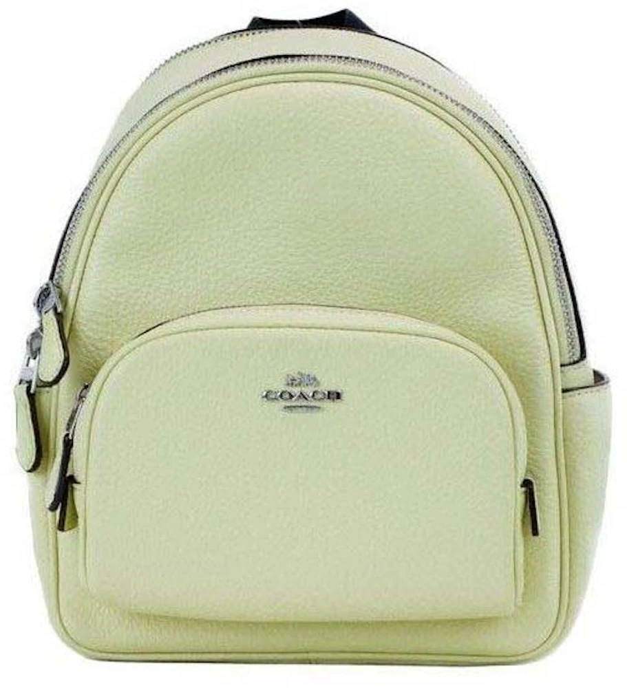Coach Mini Court Backpack Pale Lime in Pebbled Leather with Silver-tone ...