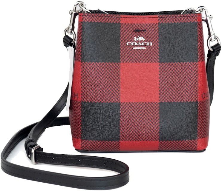 Coach Mini Town Bucket Bag Buffalo Plaid in Leather with Silver-tone - US
