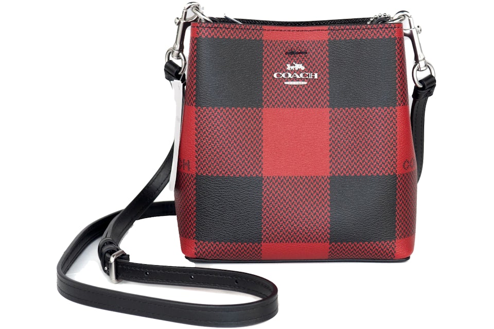 Coach Mini Town Bucket Bag Buffalo Plaid in Leather with Silver-tone - US